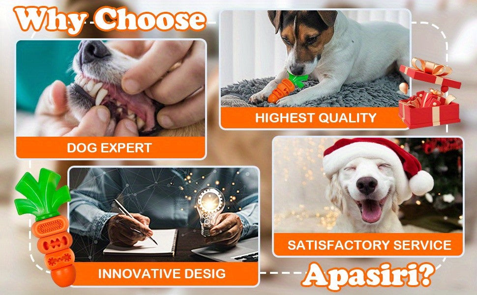 Carrot Dog Chew Toy for 15-80 lb Dogs, Textured Orange and Green Chewing Toy for Supervised Play, Daily Enrichment and Pet Birthday Gifts