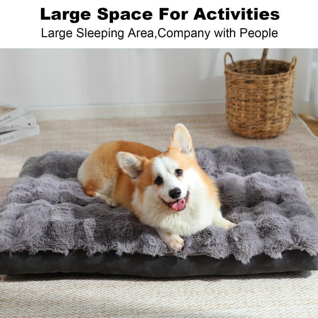 Faux Fur Dog Bed with Removable Washable Cover and Anti-Slip Bottom, Soft Fluffy Plush Sleeping Mat in Small to XXLarge Size Options