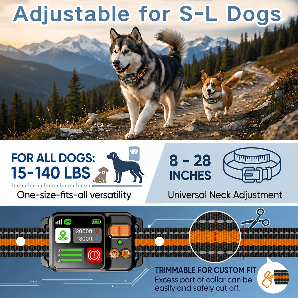 Wireless GPS Dog Fence with Circular Boundary Mode, Orange Rechargeable Dog Collar System for Supervised Outdoor Yard Training, No Buried Wires