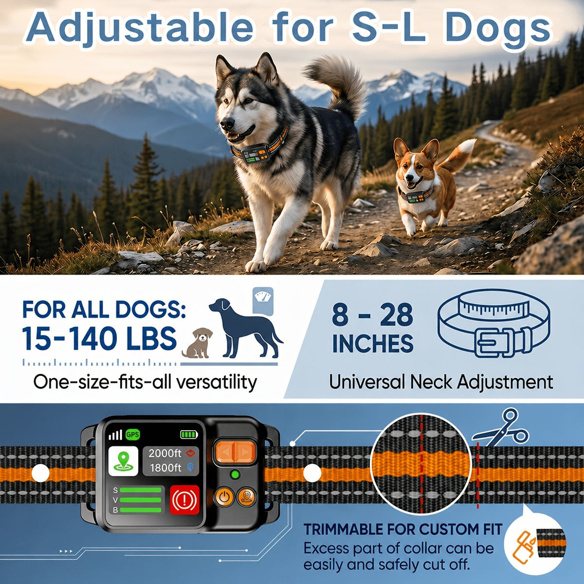 Wireless GPS Dog Fence with Circular Boundary Mode, Orange Rechargeable Dog Collar System for Supervised Outdoor Yard Training, No Buried Wires