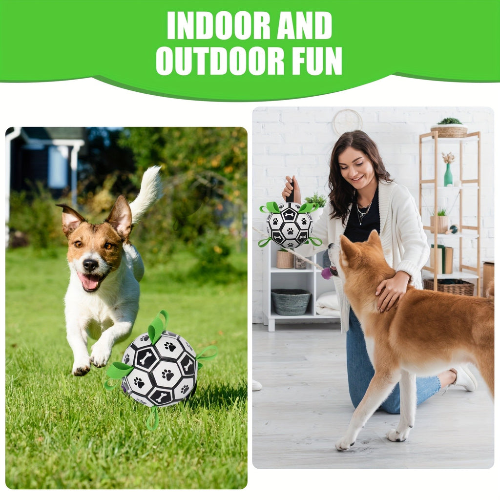 Dog Soccer Ball with Straps for Small and Medium Dogs, Interactive Tug of War and Fetch Toy for Outdoor Play, Puppy Birthday and Christmas Gifts