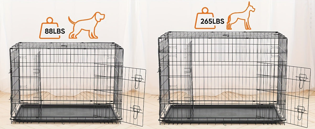 Wire Dog Crate in Black with Divider Panel and Removable Tray, Foldable Metal Pet Kennel with Carry Handle and Six Size Options for Home Training