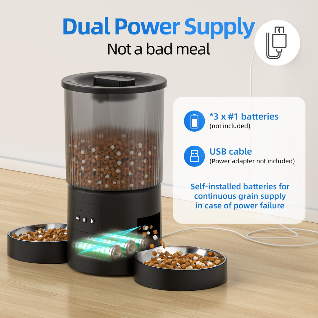 Automatic Cat Feeder for Two Cats, 4.5L WiFi App-Controlled Dry Food Dispenser with Double Bowls and Timed Feeding for Multi-Pet Homes
