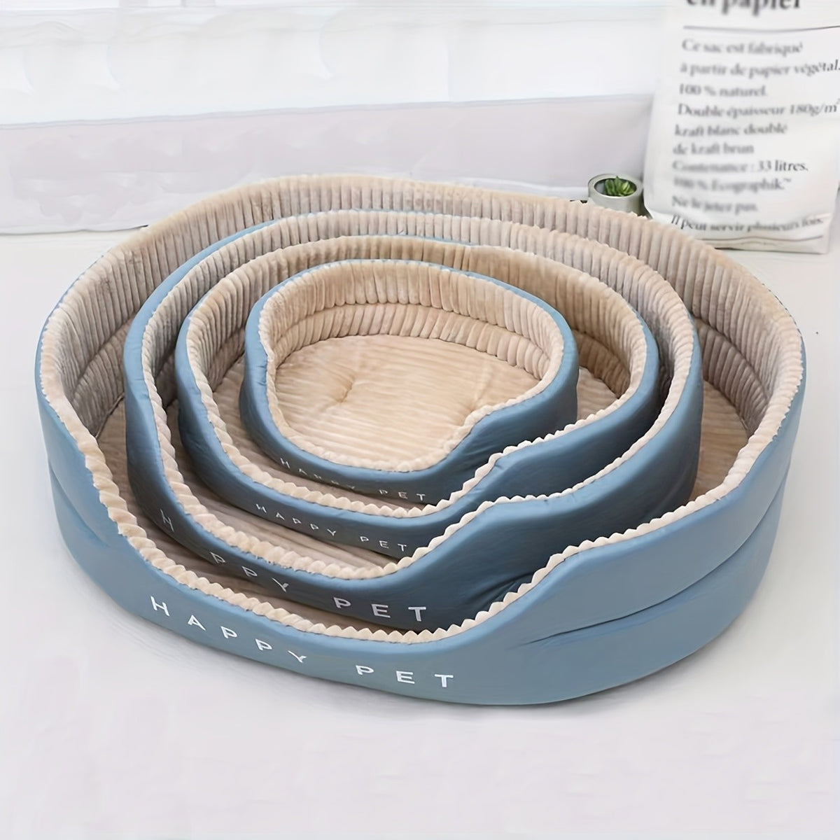 Reversible Dog Bed with Removable Mat, Grey Bolster Pet Bed with Ribbed Cushion and Lower Front Entry, Washable Indoor Lounger in Medium or Large