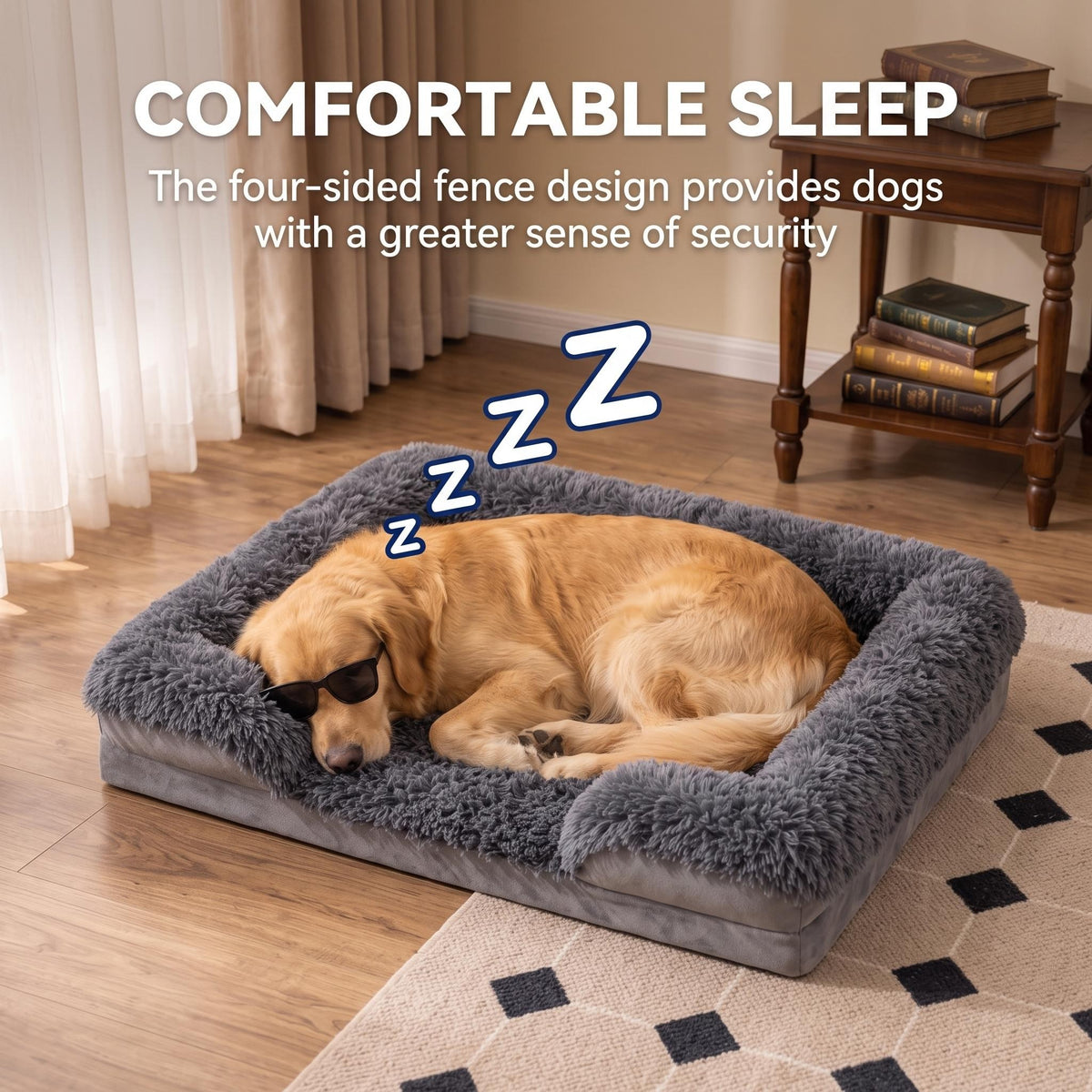 Egg Crate Foam Dog Bed with Raised Bolsters, Plush Pet Sofa with Removable Machine Washable Cover and Non-Slip Bottom, M XL 2XL