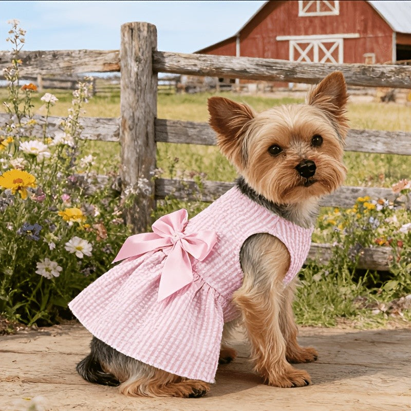 Striped Pet Dress Set, 5-Piece Bow Princess Dresses for Small and Medium Dogs and Cats, Five Colors for Dress-Up and Photos, XS–XXL