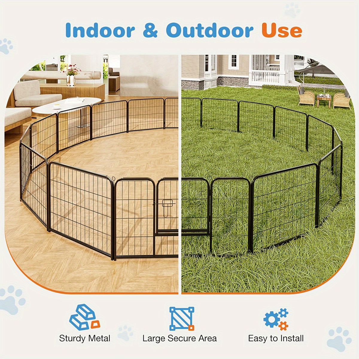 Dog Playpen 8 or 16 Panels, Portable Indoor Outdoor Pet Exercise Pen for Supervised Puppy Play, Backyard Gardens and RV Camping Trips