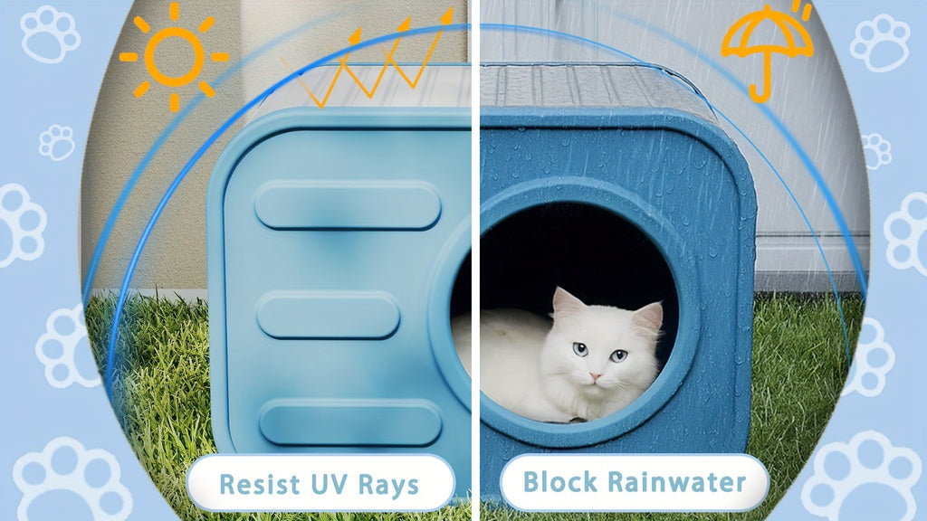 Blue Resin Cat House for Indoor and Outdoor Use, Easy-to-Assemble and Easy-to-Clean Pet Resting Shelter, 20.83 x 14.21 x 15.91 Inches