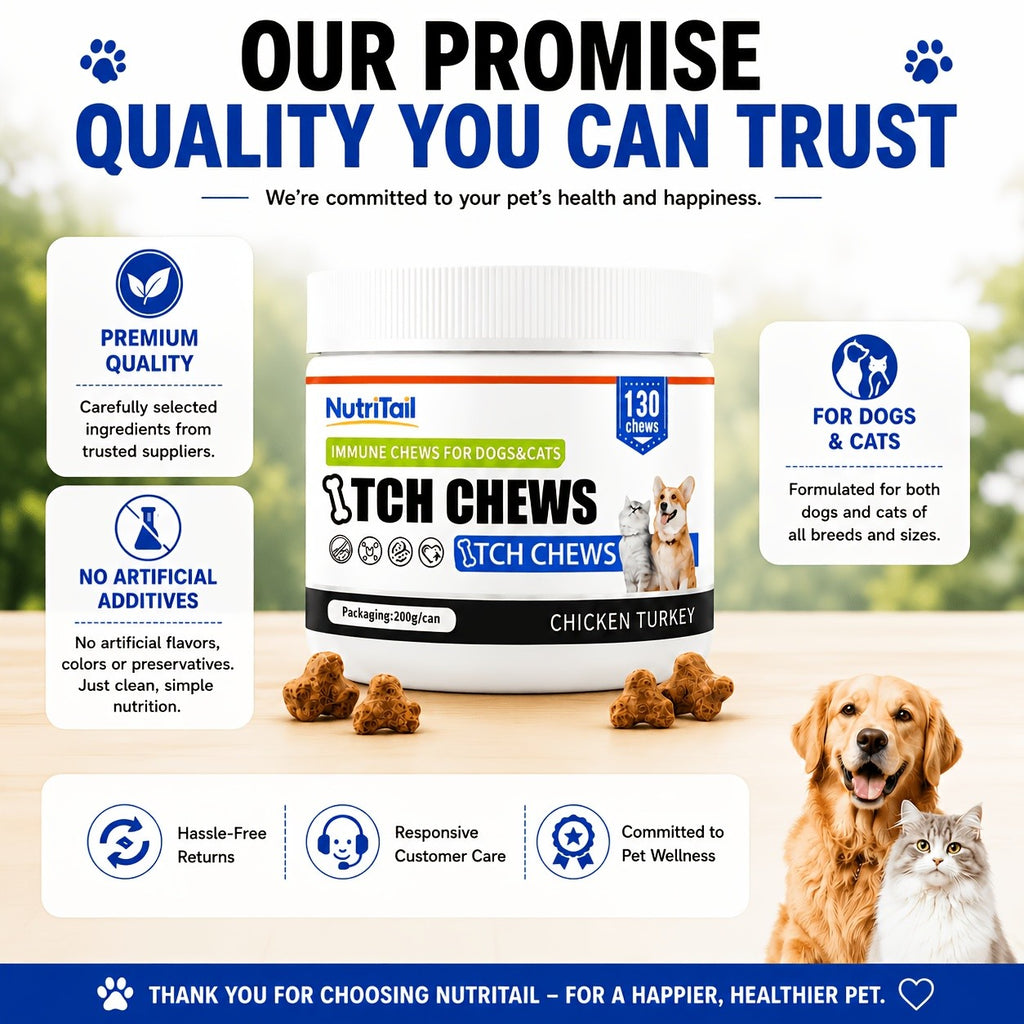 Pet Skin Care Chews for Dogs and Cats, NutriTail 200g Skin Chews with 130-Count Labeling, Probiotic and Quiet Moment Options for Daily Care