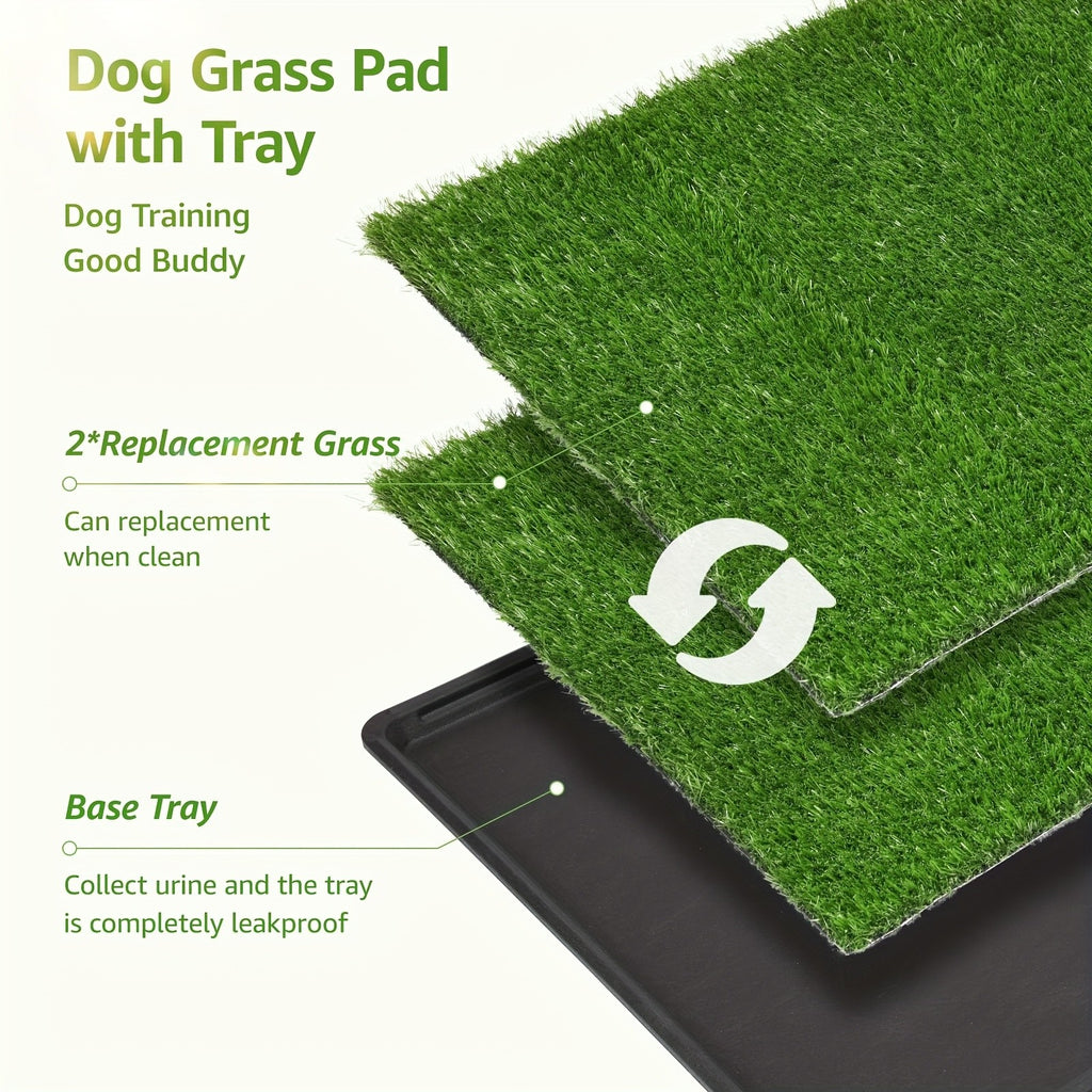 Artificial Grass Dog Potty with Tray and 2 Replacement Grass Pads, Washable Puppy Training Toilet in Three Sizes for Apartments, Balconies and RVs