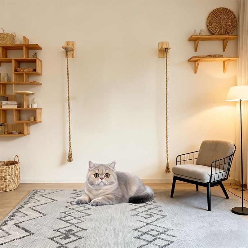 Cat Climbing Wall System with Thick Hemp Rope, 59.06 Inch Listed Set for Space-Saving Indoor Cat Furniture, Climbing, Resting and Play