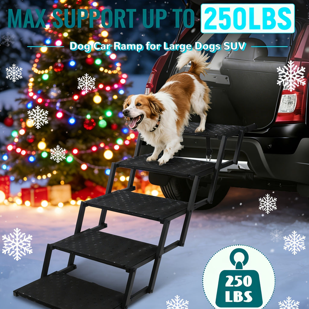 Dog Stairs for Cars, 6-Step Folding Non-Slip Pet Ladder for Large Dogs up to 200 lbs, Portable Vehicle Steps for SUVs and Trucks