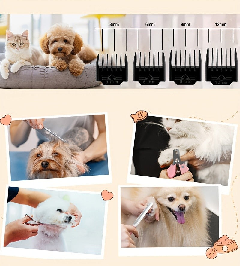 Rechargeable Dog Grooming Clippers Kit, Cordless Low-Noise Pet Hair Trimmer with Scissors and Comb for Small and Large Dogs and Cats