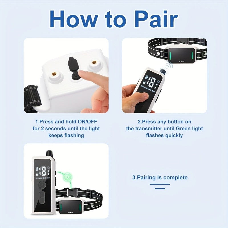 Electronic Dog Training Collar with Remote, Adjustable Nylon Strap, Beep, Vibration, Static Stimulation and Finder Light, Black or White Options