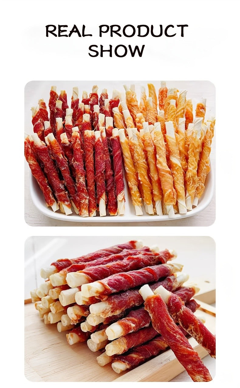 Chicken and Duck Wrapped Rawhide Dog Chews, 3.53oz Mixed Beefhide Stick Treats with Meat Wrapping for Supervised Chewing and Everyday Reward Time