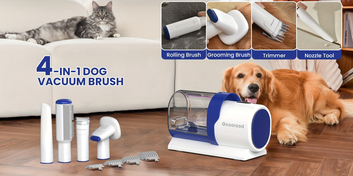 Dog Grooming Vacuum Kit G2 with Clippers, 2.5L Hair Collection Canister, 4 Grooming and Cleaning Tools and 3 Suction Levels, Blue or Green