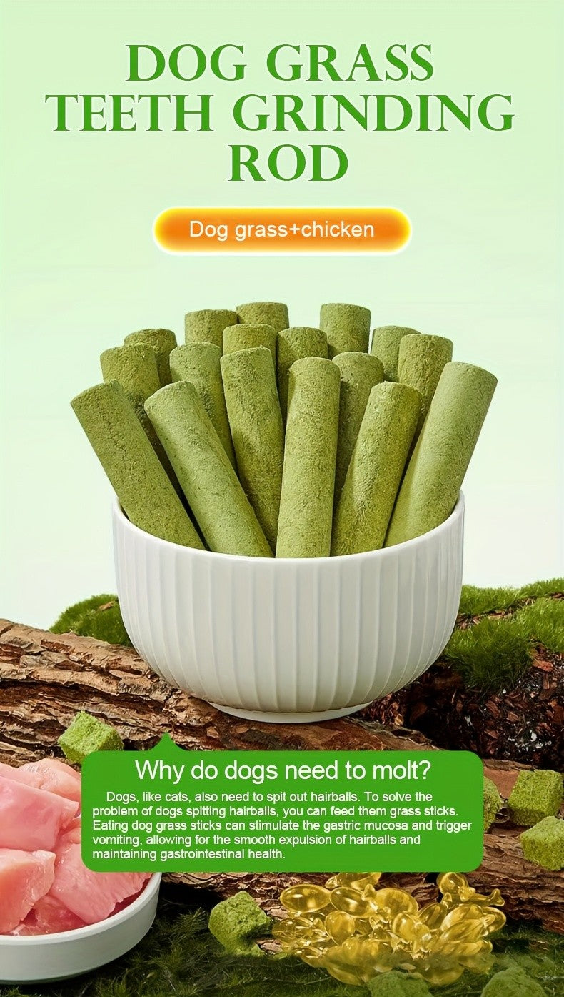 Dog Grass Treat Sticks 15 Pack, Freeze-Dried Green Chew Snacks for Supervised Reward Time, Everyday Canine Treat Routines and Holiday Gift Baskets