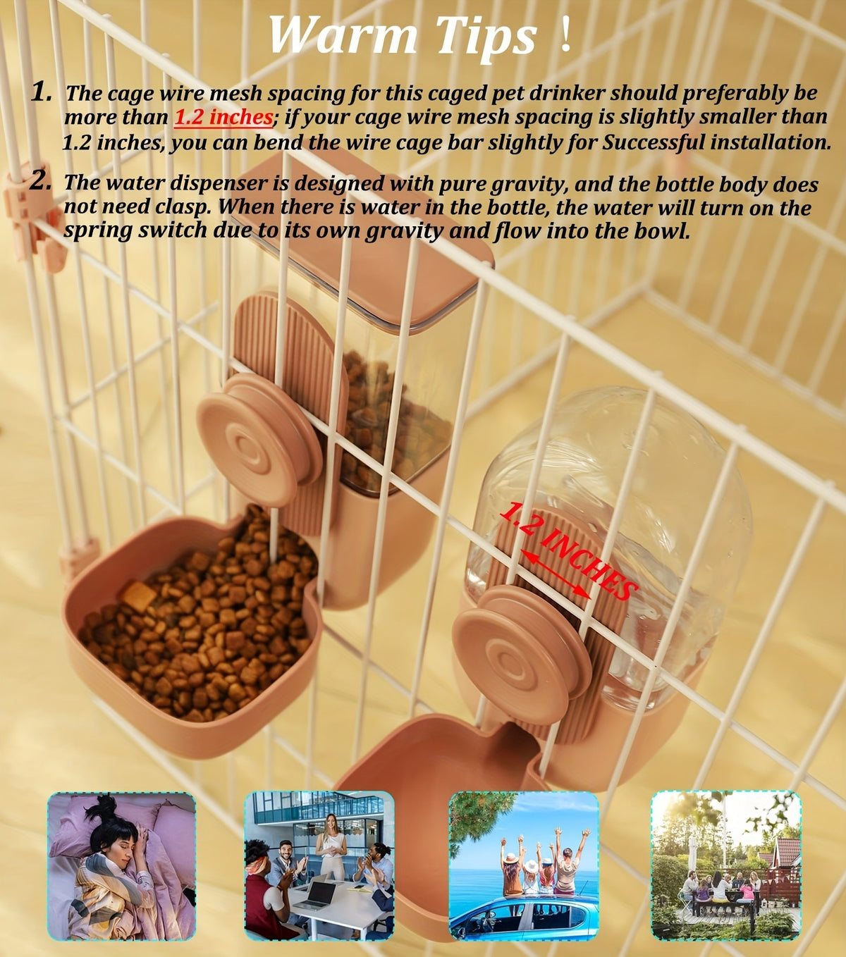Cage Mounted Pet Feeder and Water Dispenser, Hanging Gravity Food and Water Bowls for Cats, Small Dogs and Rabbits, Multiple Set Options