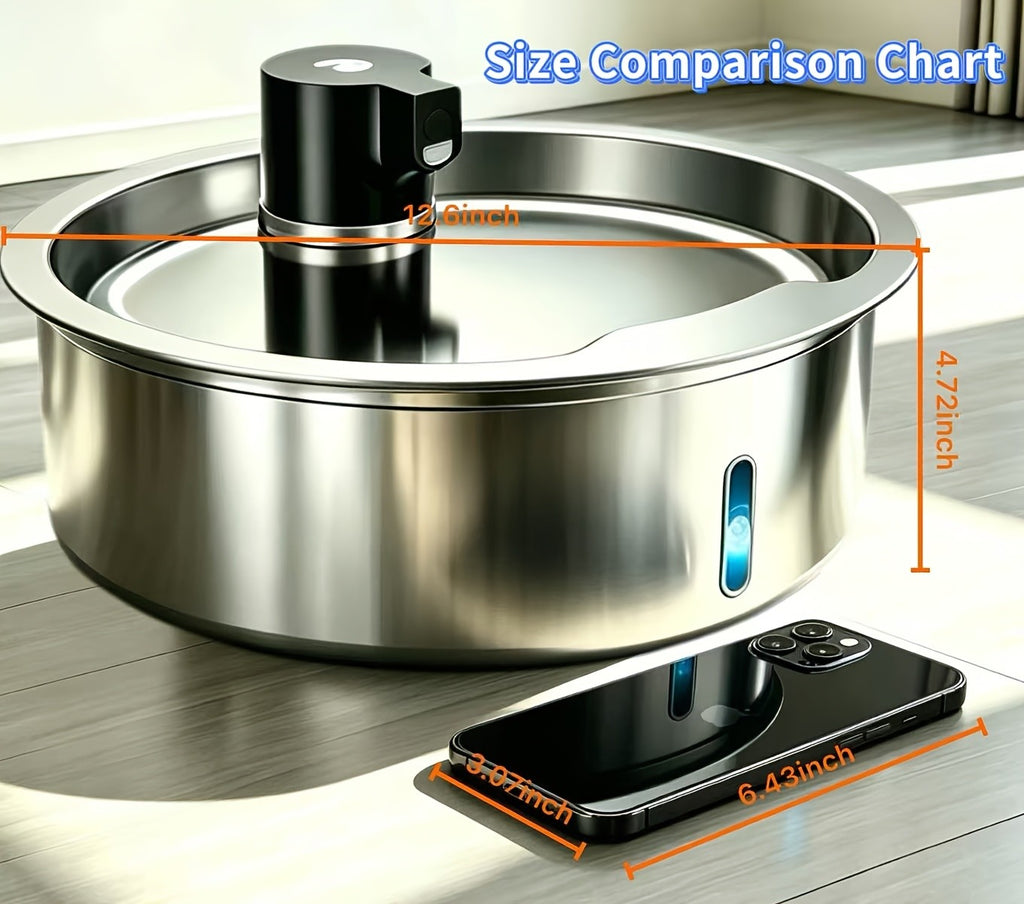 Pet Water Fountain 1.85 Gallon with Filter Bundles, Stainless Steel USB Powered Drinking Dispenser for Cats and Dogs, 5, 8 or 15 Cartridges