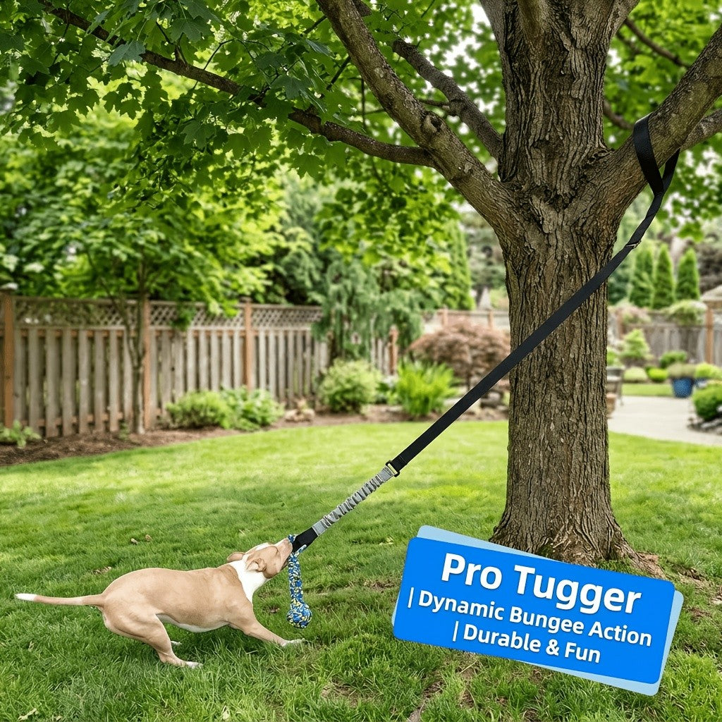 Tree Hanging Dog Tug Toy with Bouncy Tether and Chew Rope, Black Outdoor Tug of War Toy for Supervised Backyard Play with Small to Large Dogs