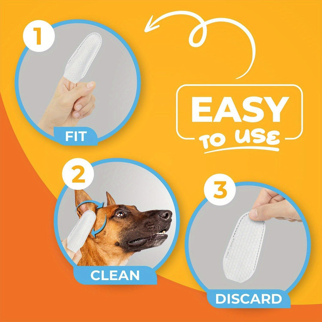 Dog Ear Cleaner Wipes with Coconut Scent, Finger Wipes for Routine Ear Grooming, with Separate Dental Wipes, Teeth Cleaning Kit and Eye Wipe Options