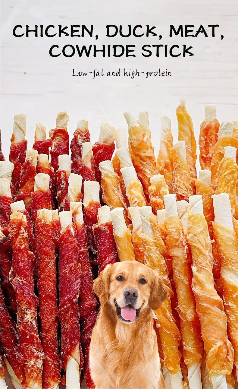 Chicken and Duck Wrapped Rawhide Dog Chews, 3.53oz Mixed Beefhide Stick Treats with Meat Wrapping for Supervised Chewing and Everyday Reward Time