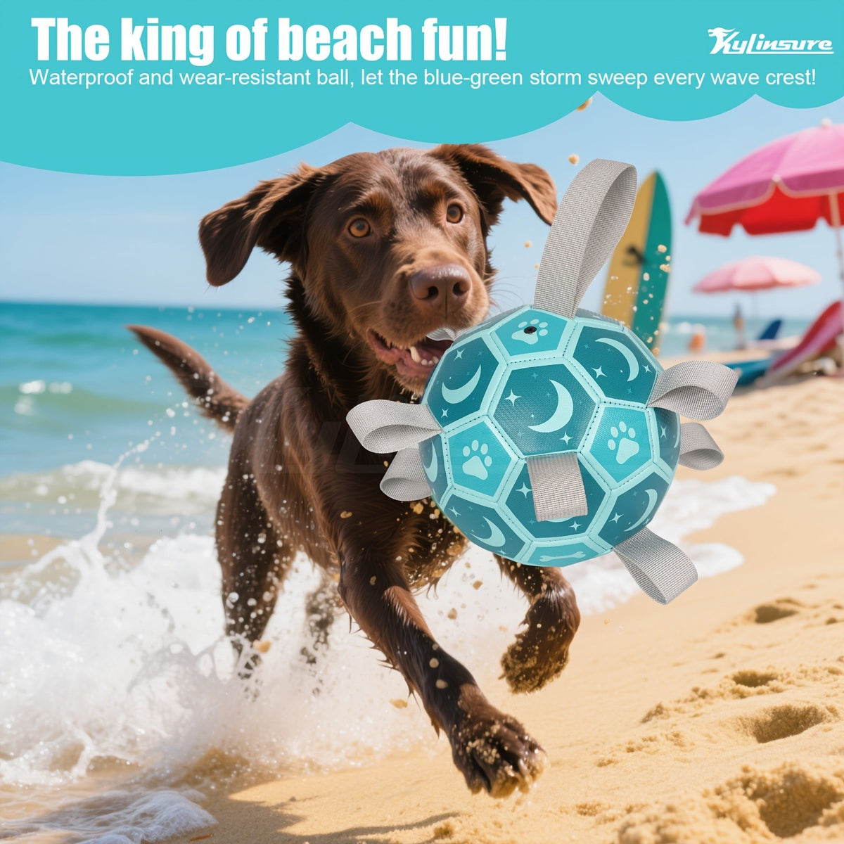Dog Fetch Ball with Rope, Football-Style Interactive Pet Toy in 6 or 7.25 Inch Sizes for Supervised Retrieve Games, Training and Christmas Gifts