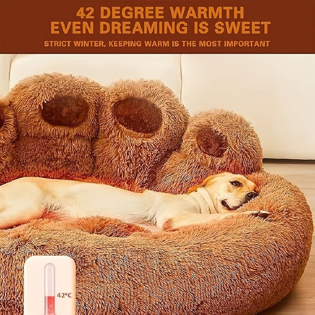 Donut Dog Bed with Bear Paw Design, Soft Plush Cuddler for Dogs and Cats, Cozy Indoor Sleeping Nest in Coffee Gray or Pink, 22 to 37 Inch Sizes