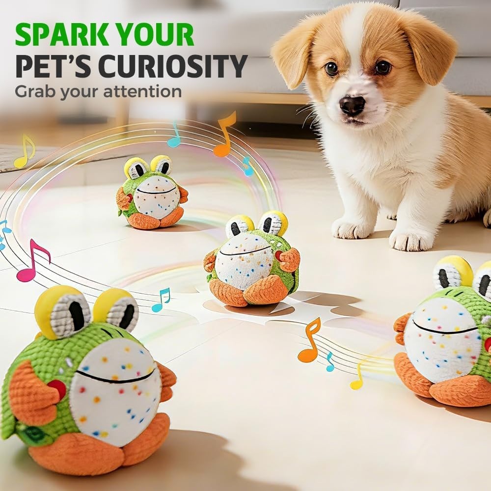 Moving Plush Dog Toy with Sound, USB Rechargeable Bouncing Pet Play Toy with Removable Washable Cover, Frog, Dolphin or Panda for Supervised Indoor Play