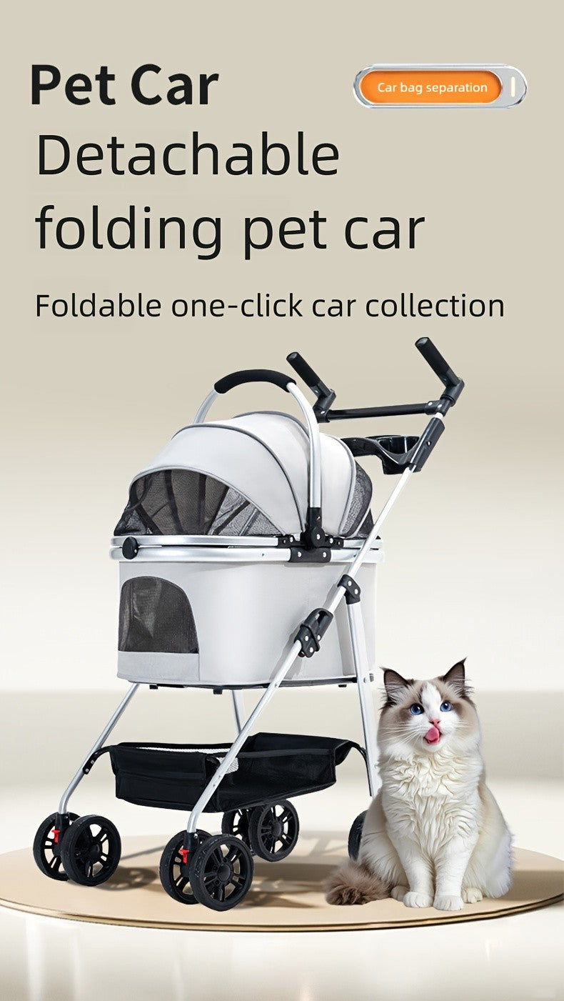 Pet Stroller with Detachable Carrier for Small and Medium Dogs and Cats, 3-in-1 Travel Pushchair for Everyday Outings in Grey, Black or Pink