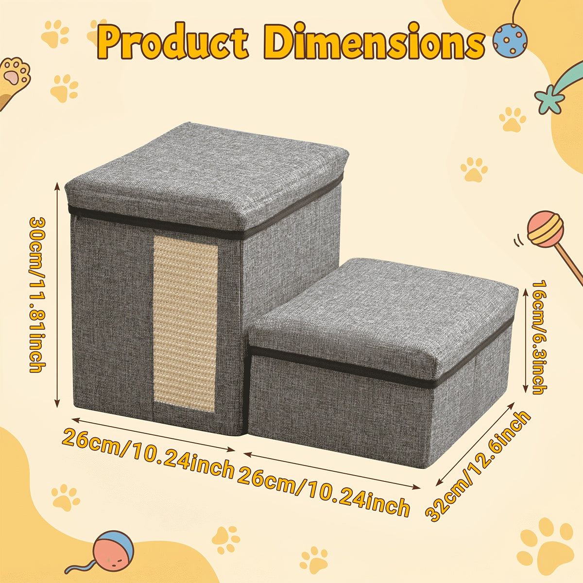 Pet Stairs with Storage for Bed and Sofa, Soft Cushioned Non-Slip Dog and Cat Steps in 2, 3 or 4 Tiers with Side Pocket or Grab Bar Style Options