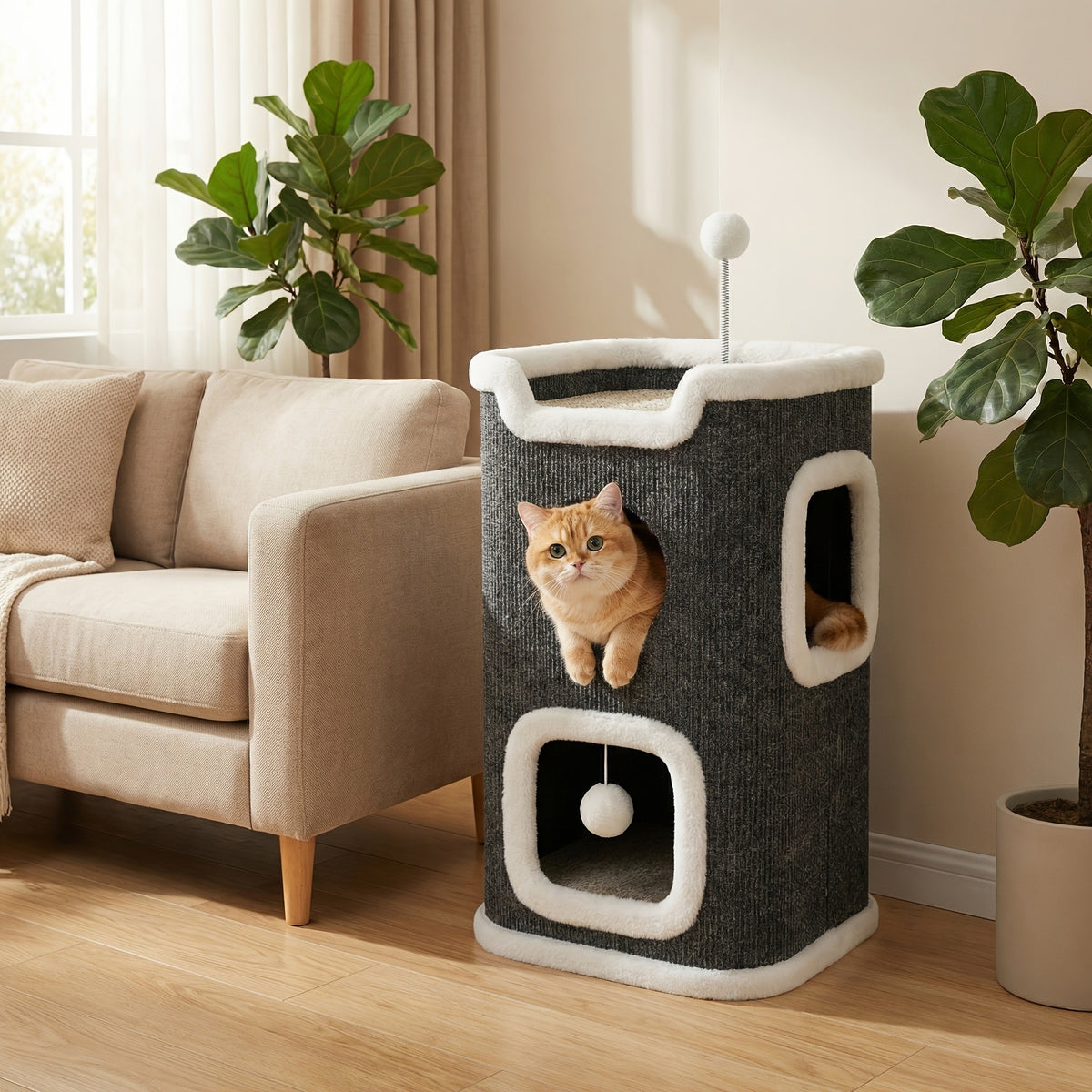 Small Cat Tree with Sisal Scratching Post and Cozy Condo Nest, Multi-Tier Indoor Cat Tower in 23 or 23.62 Inch Options for Kittens and Cats