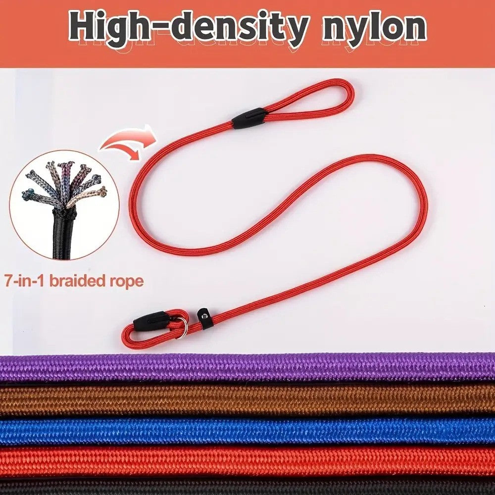 Slip Lead Dog Leash 5-Pack in Mixed Colors, Nylon Rope Leads with Adjustable Neck Loop, Metal Ring and Stopper for Supervised Walking and Training