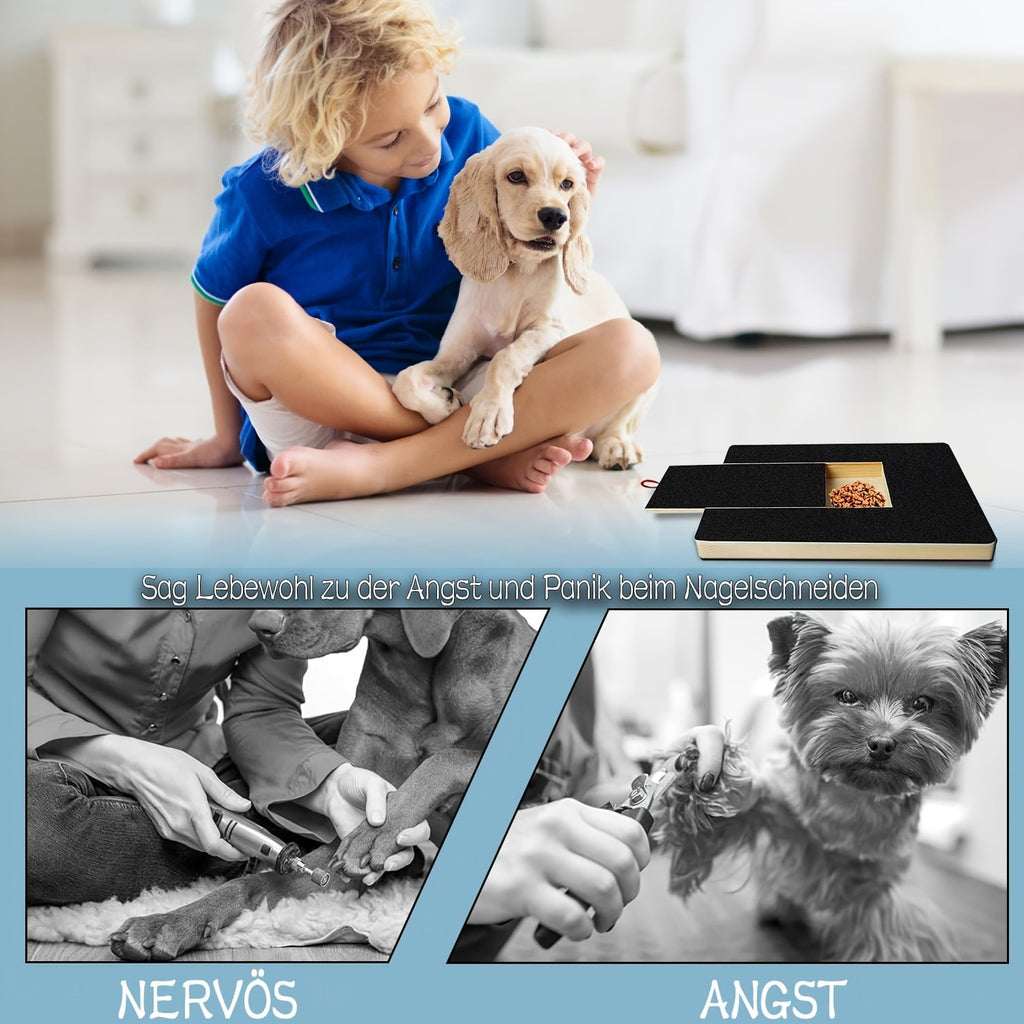 Dog Nail Scratch Pad with Treat Drawer, Interactive Paw Filing Board for Reward-Based Home Grooming, Board and Replacement Sandpaper Options