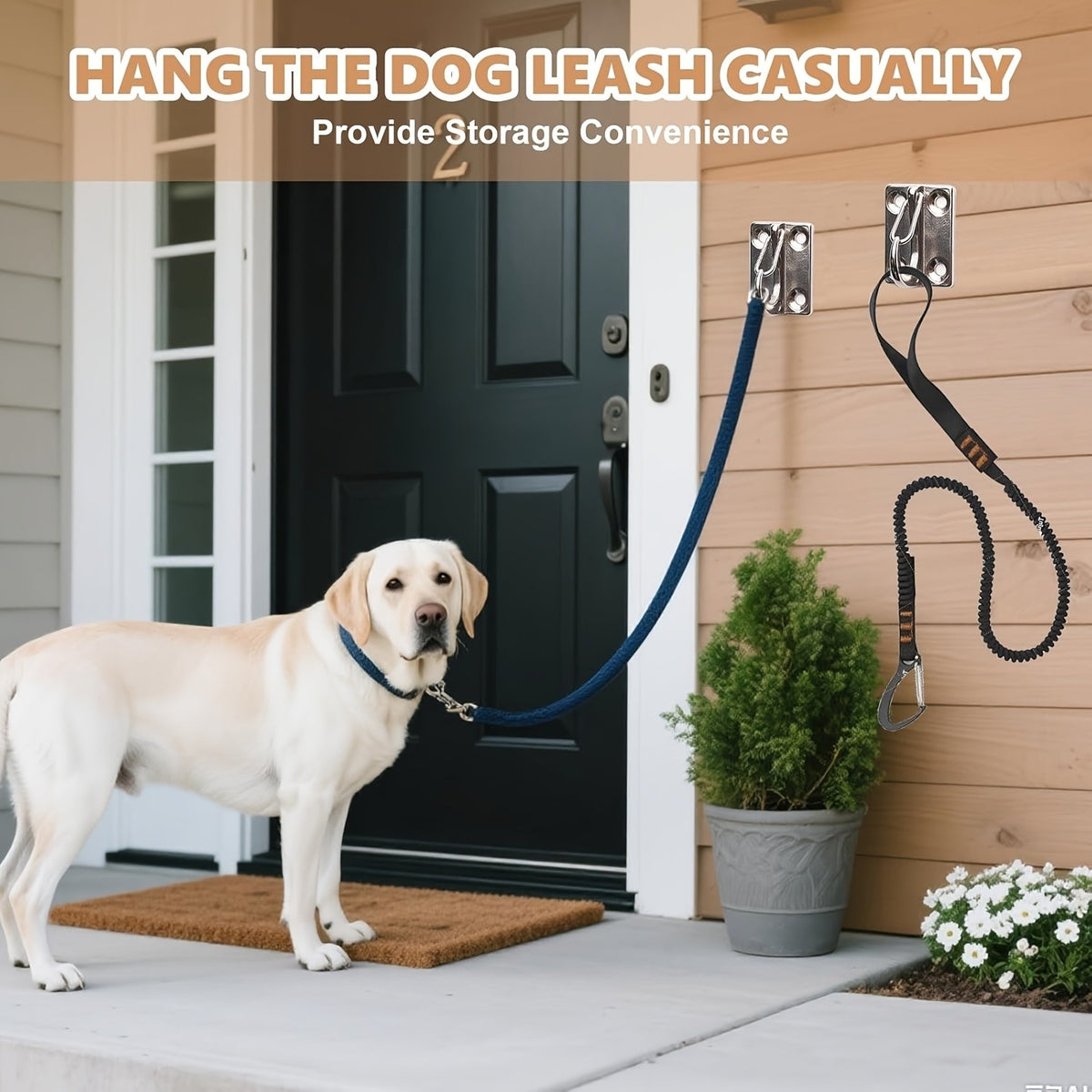 Wall-Mounted Dog Tie-Out Hooks 2 Pack, Heavy-Duty Metal Leash Attachment Hooks with Dual Switchable Design for Indoor Outdoor Use, Grey