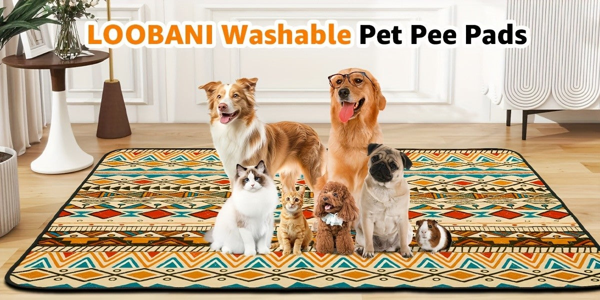 Dog Pee Pads with Retro Tribal Print, 2 Pack Washable Leakproof Puppy Training Mats with Non-Slip Backing for Crates, Playpens and Floors