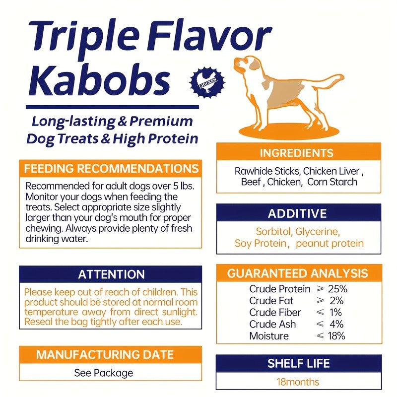 Dog Treat Skewers with Chicken, Beef and Duck Flavor Options, Kabob Snacks, Chicken Milk Sticks and Assorted Packs for Supervised Treat Time
