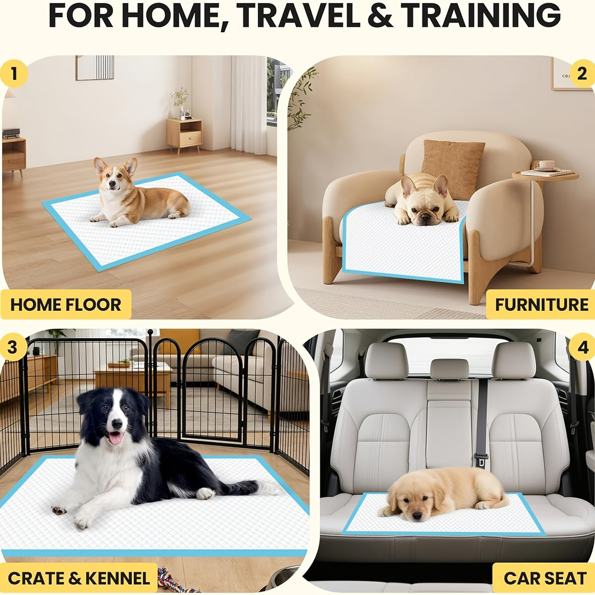 Dog Pee Pads for Large Breeds and Senior Dogs, Absorbent Leak-Resistant Puppy Potty Training Pads in Multiple Sizes, 39 to 119 Count Options