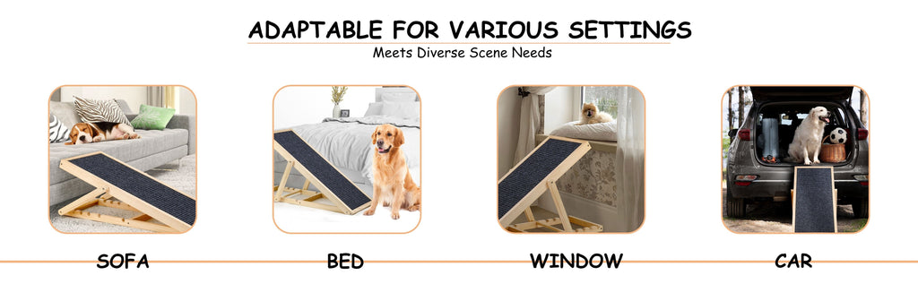 Portable Dog Ramp 42 Inch, Wooden Pet Access Ramp for Dogs and Cats to Reach Suitable Cars, Beds and Couches, Rated Up to 200 Pounds