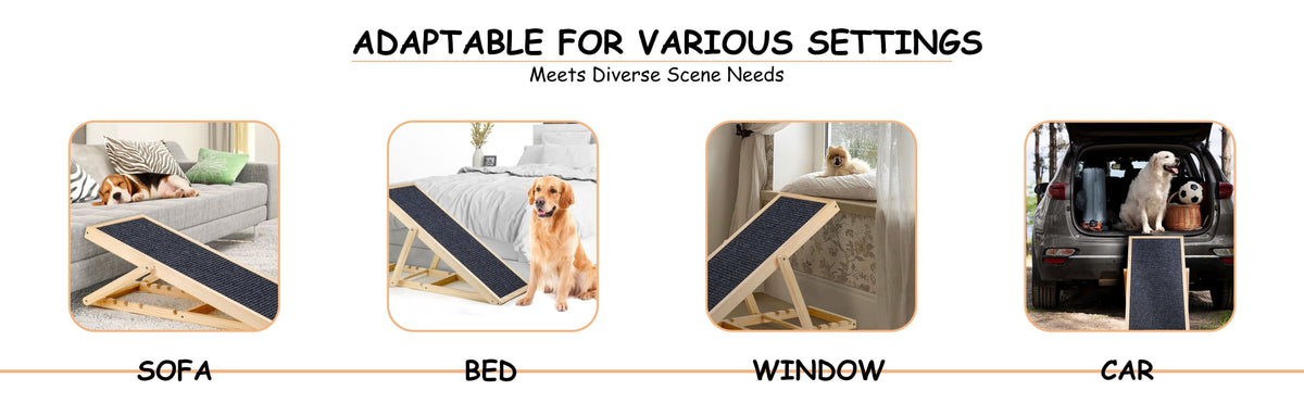 Portable Dog Ramp 42 Inch, Wooden Pet Access Ramp for Dogs and Cats to Reach Suitable Cars, Beds and Couches, Rated Up to 200 Pounds