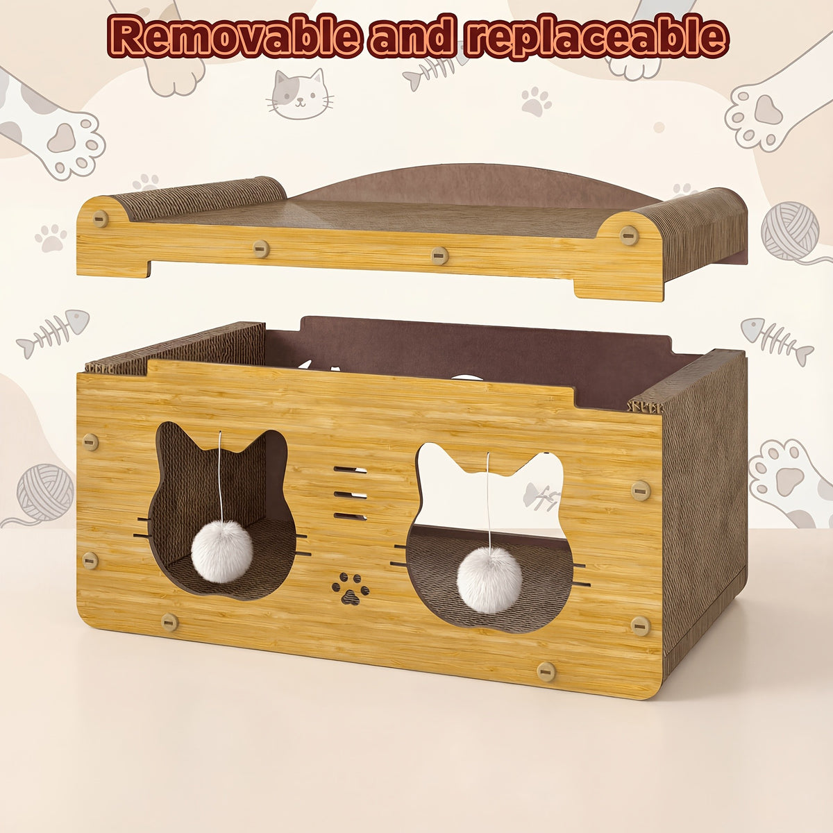 Corrugated Cardboard Cat Scratcher Bed for Indoor Cats, High-Density Scratching and Resting Nest with Small, Medium, Large and Refill Options