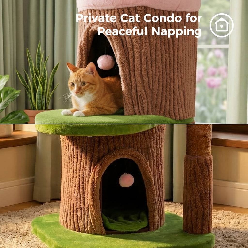 Forest Cat Tree Tower with Flower Top Perch, Indoor Climbing and Resting Furniture in 35.8, 56.3 or 68.5 Inch Height and Color Options