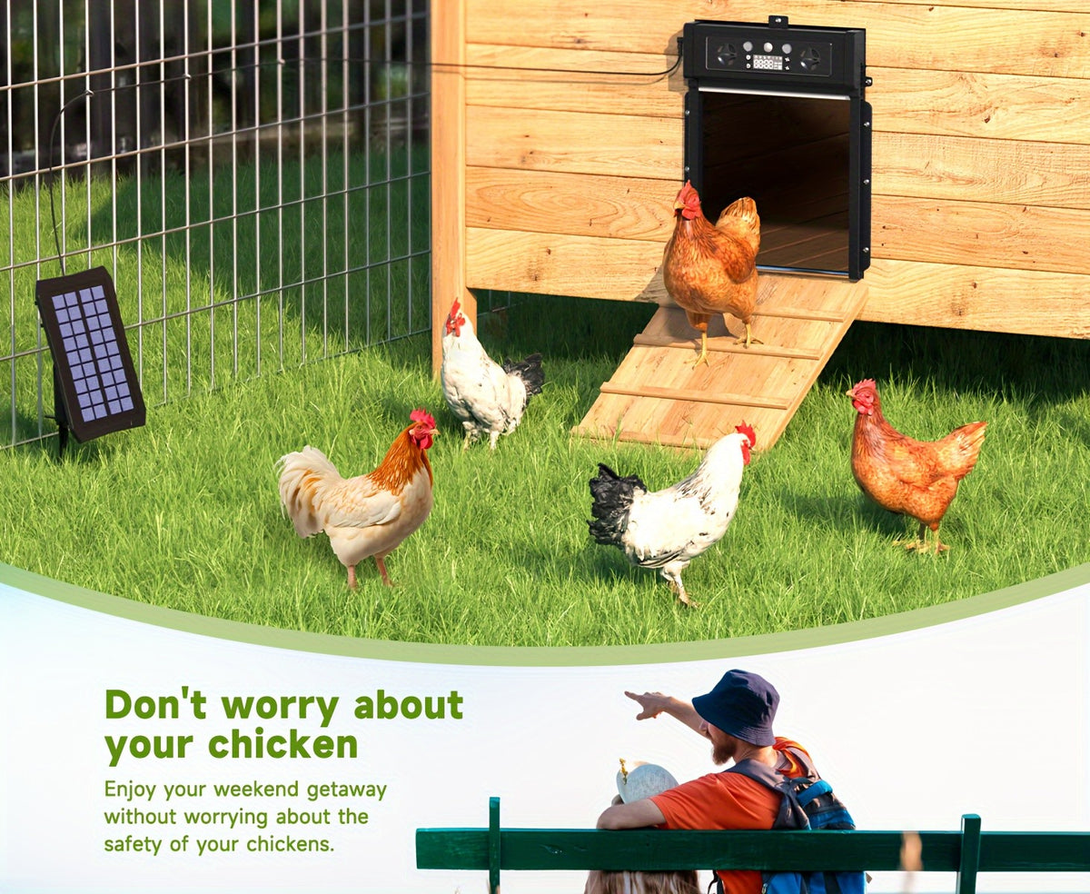 Solar Automatic Chicken Coop Door KA-200 with Timer and Light Sensor, Aluminum Alloy Poultry Door with Remote Control and 4000mAh Battery