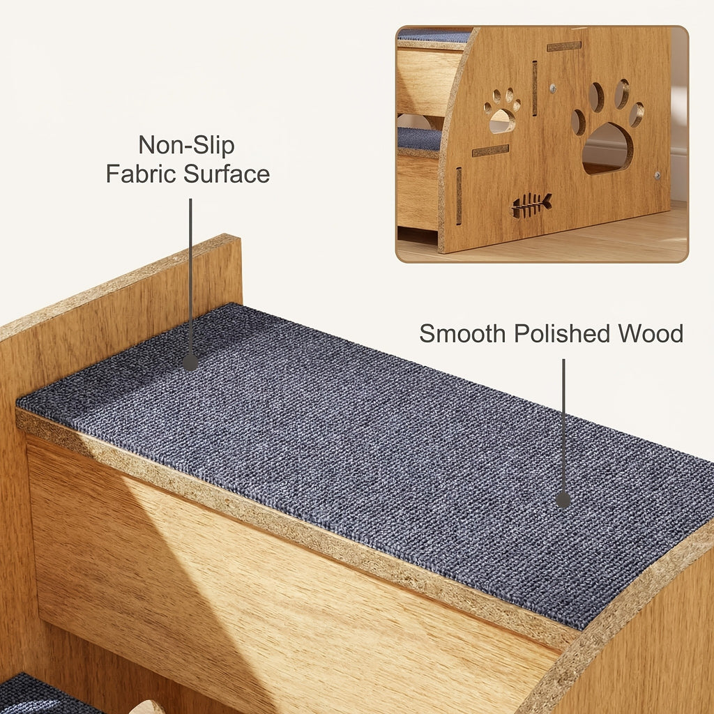 Pet Stairs for Bed and Couch, 15-Inch Three-Tier Dog and Cat Steps with Non-Slip Surface, Side Railings and Compact Ramp-Style Design