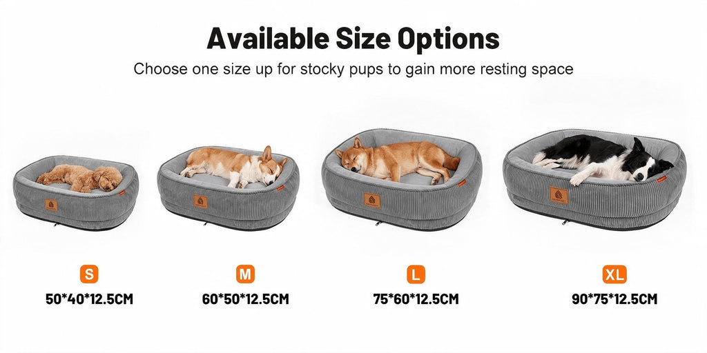 Memory Foam Dog Bed with Raised Edges, Removable Washable Cover and Non-Slip Bottom, Grey Cozy Pet Sofa in 20, 23, 29 and 35 Inch Sizes