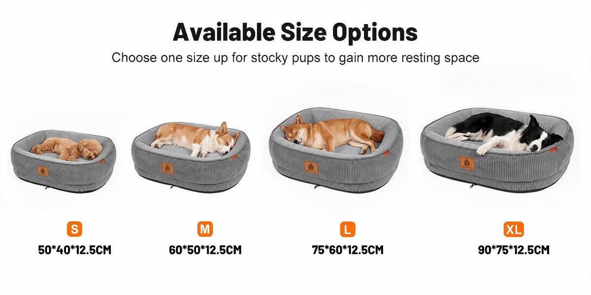 Memory Foam Dog Bed with Raised Edges, Removable Washable Cover and Non-Slip Bottom, Grey Cozy Pet Sofa in 20, 23, 29 and 35 Inch Sizes