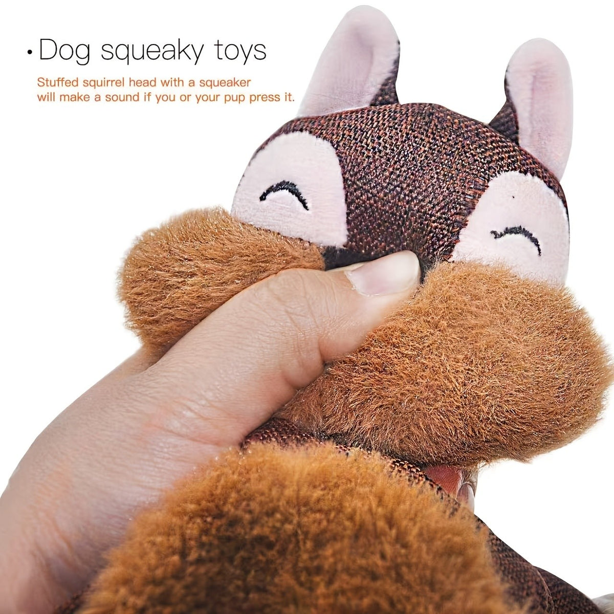 Squeaky Crinkle Dog Toys, No-Stuffing Plush Animal Toys in Brown Squirrel Single or 5-Pack Options for Supervised Puppy Fetch and Indoor Play