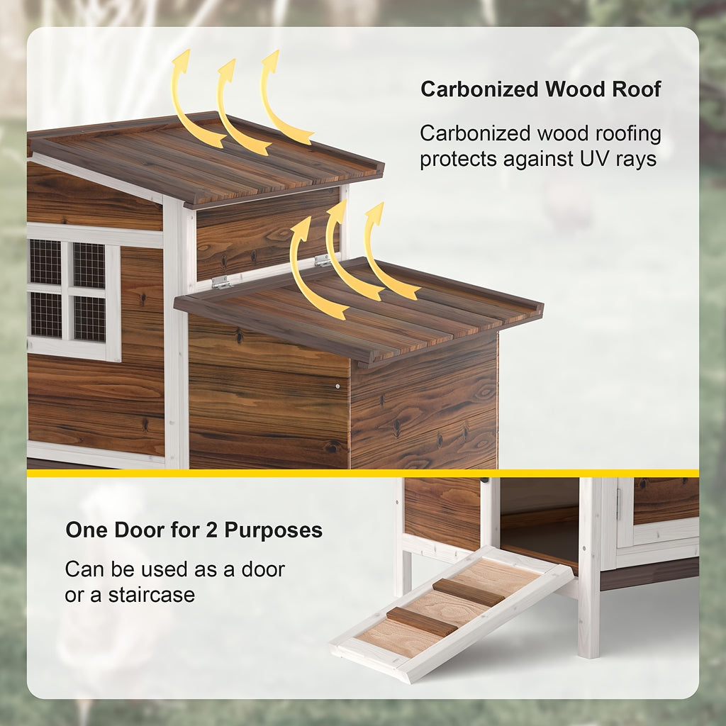 Chicken Coop Outdoor Wooden Hen House with Nesting Box, Ramp, Removable Tray and Lockable Doors, Elevated Fir Wood Poultry Hutch with Sloped Asphalt Roof, 42 x 25 x 28 Inches