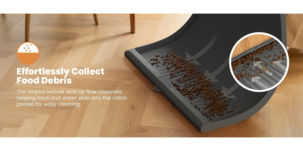 Large Dog Feeding Mat 36 x 24 Inches, Grey Waterproof Pet Bowl Placemat with Raised Edges, Grooved Surface and Roll-Up Design for Food and Water