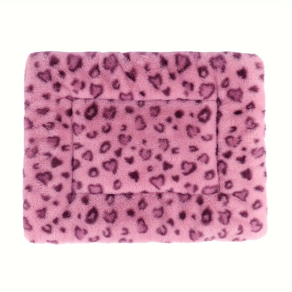 Reversible Dog Crate Mat with Leopard Print, Machine Washable Plush Pet Sleeping Pad for Dogs and Cats, Foldable Fleece Cushion in S to XL